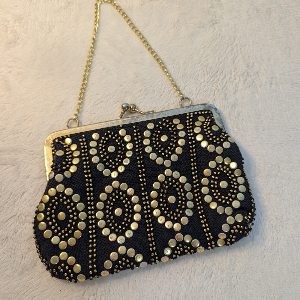 1950s Gold And Black Studded Evening Party- Clasp Purse/Vintage - Picture 4 of 12
